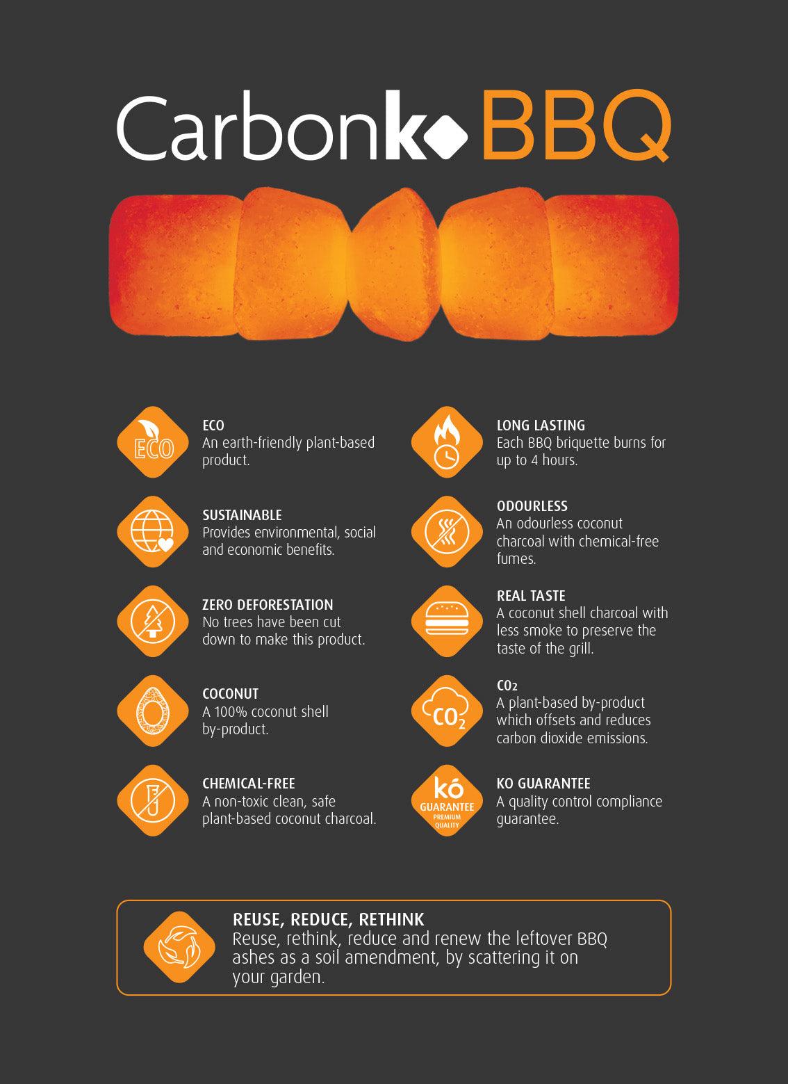 Carbonko 12kg Coconut Shell BBQ Charcoal Briquettes - Long Burning & Eco-Friendly