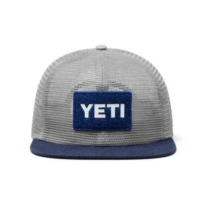 Yeti Velcro Badge Flat Brim Mesh Hat - Grey/Navy | Eco-Friendly Recycled Fishing Net Brim