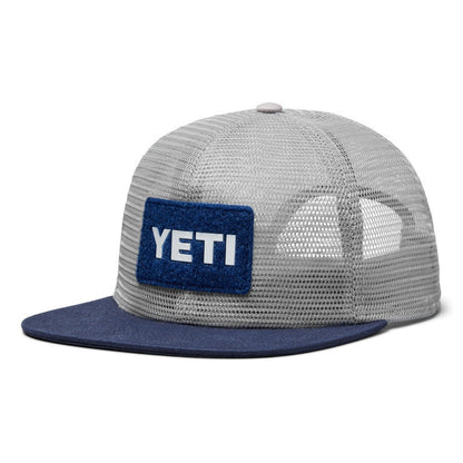 Yeti Velcro Badge Flat Brim Mesh Hat - Grey/Navy | Eco-Friendly Recycled Fishing Net Brim