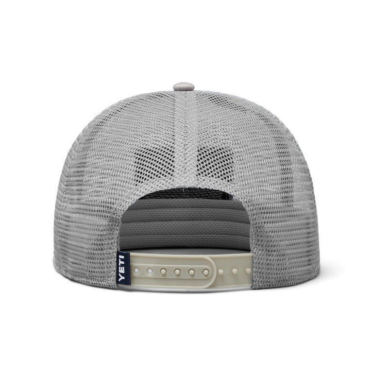 Yeti Velcro Badge Flat Brim Mesh Hat - Grey/Navy | Eco-Friendly Recycled Fishing Net Brim