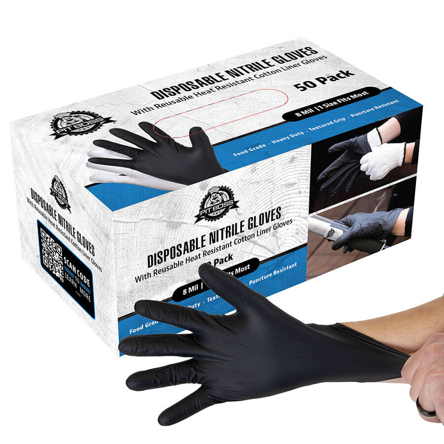 Bulk Pack: 50 Pairs Nitrile Gloves with 1 Pair Reusable Cotton Glove Liners for Food Handling & Grilling