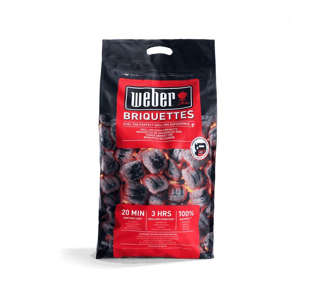 8kg Weber 100% Natural Charcoal Briquettes - Long Burn Time for Grilling
