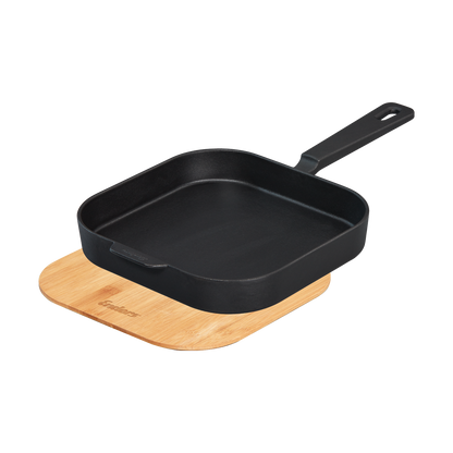 Enders Large 28cm Enameled Cast Iron Frying Pan with Bamboo Cutting Board & Trivet - Versatile Outdoor Cooking