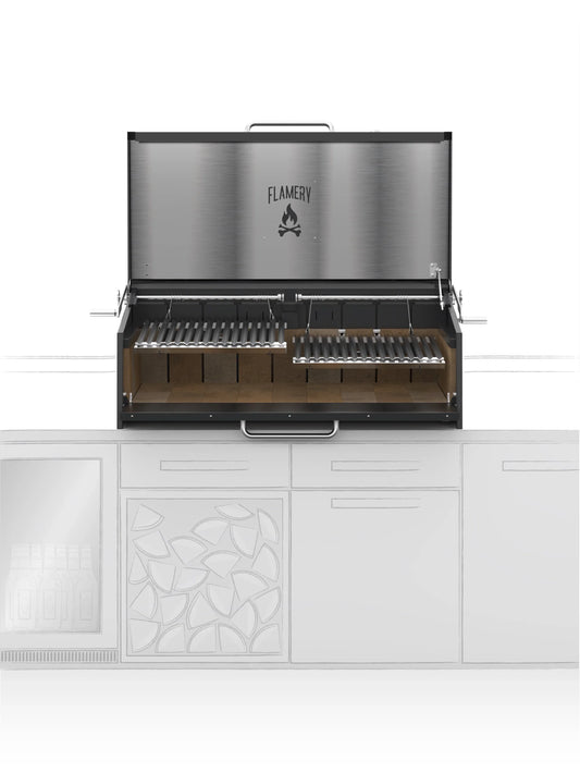 Flamery Large Asado Pro 3.2 BBQ Grill - 100cm 50/50 Split Grill for Outdoor Kitchens