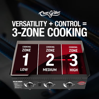 Char-Griller 3-Burner Flat Iron Gas Griddle Plancha BBQ - 520 Sq. In. Cooking Area, 36,000 BTUs