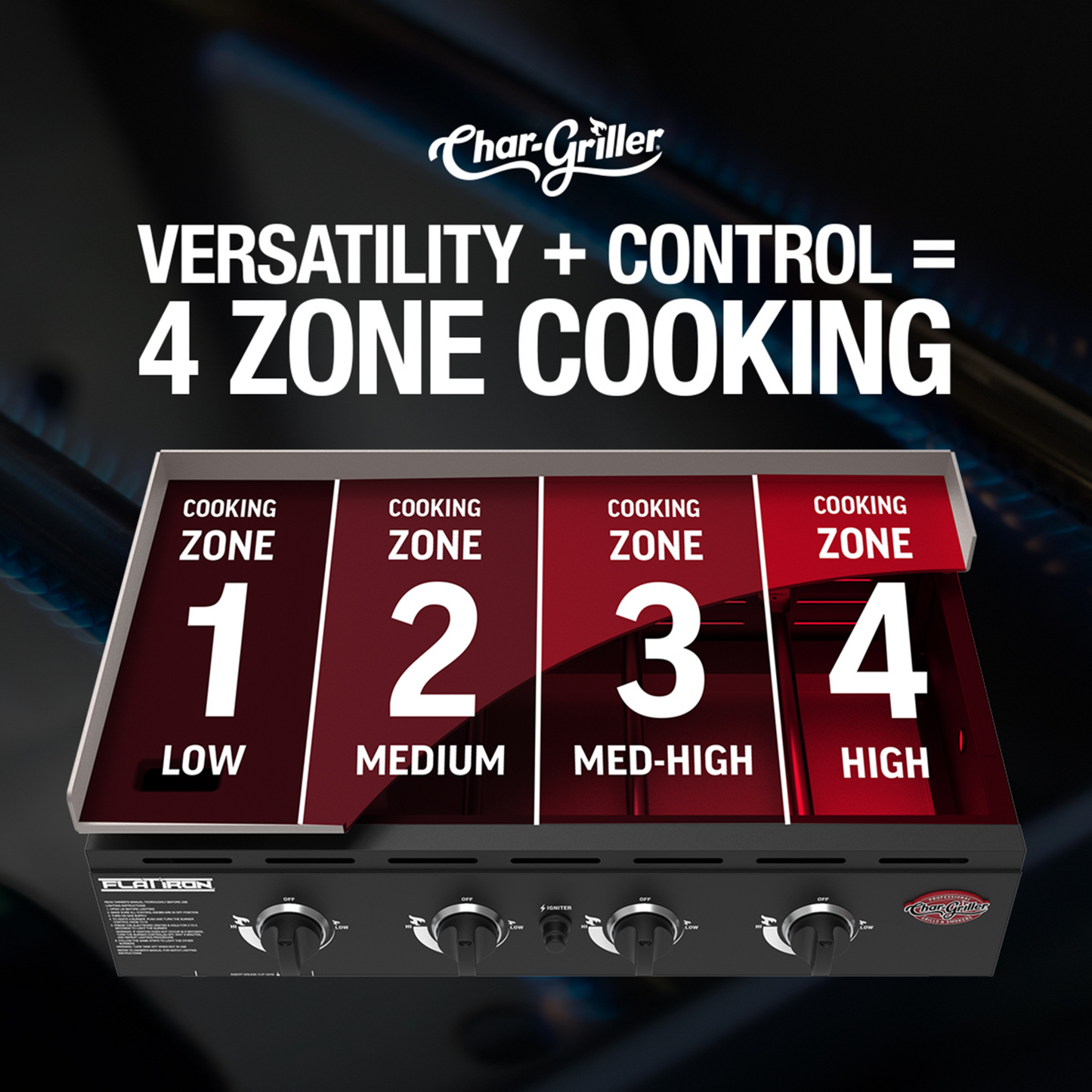 Char-Griller 4 Burner Flat Iron Premium Gas Griddle - 775 sq.in. Cooking Space