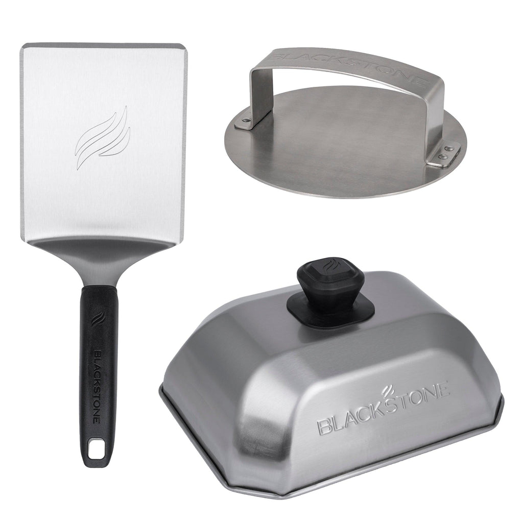 Blackstone 3-Piece Professional Burger Grilling Kit with Spatula, Press, and Basting Dome - Stainless Steel, Dishwasher Safe