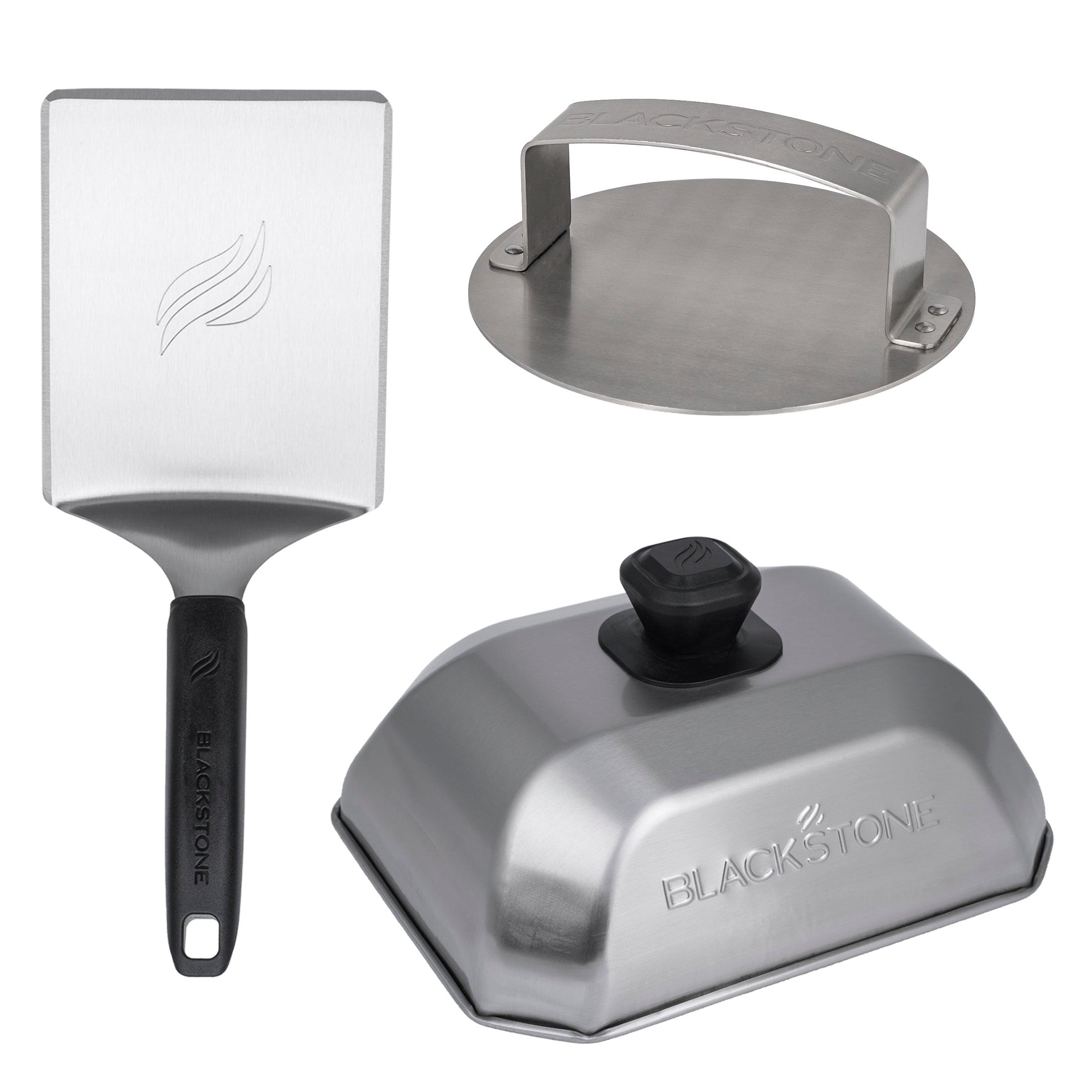 Blackstone 3-Piece Professional Burger Grilling Kit with Spatula, Press, and Basting Dome - Stainless Steel, Dishwasher Safe