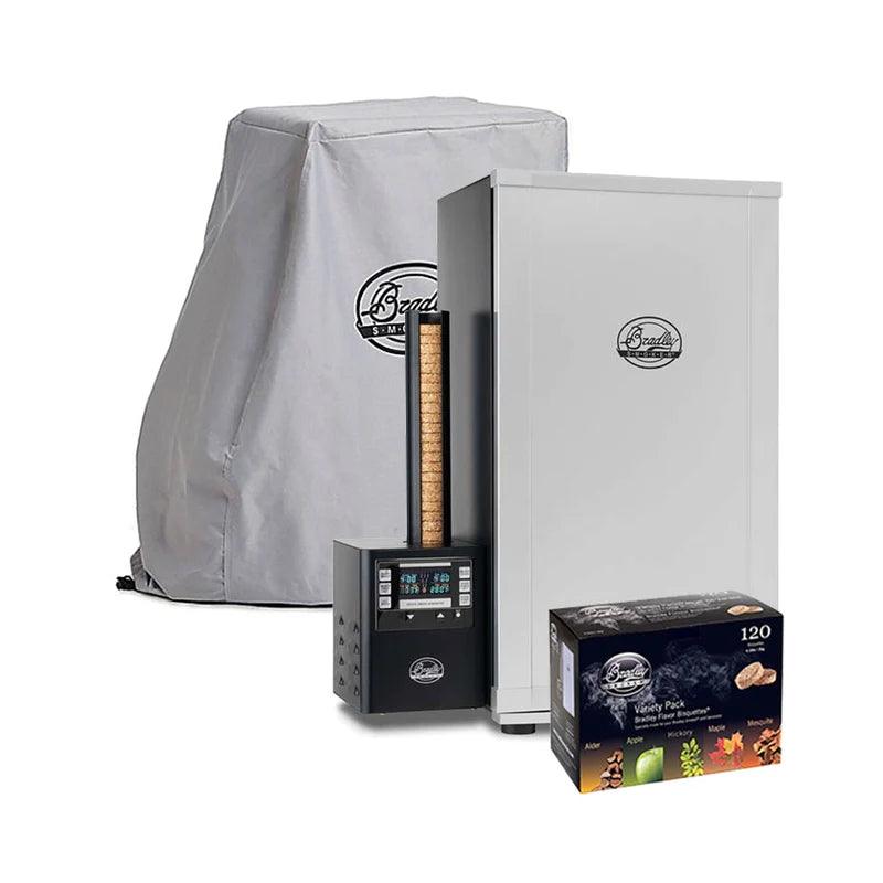Bradley Digital 4-Rack Electric Smoker Value Pack with Variety Bisquettes and Cover