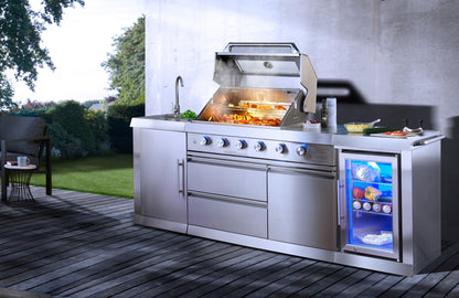Buschbeck Oxford 4-Burner Stainless Steel Outdoor Kitchen with Built-in Fridge, Sink, and Side Burner