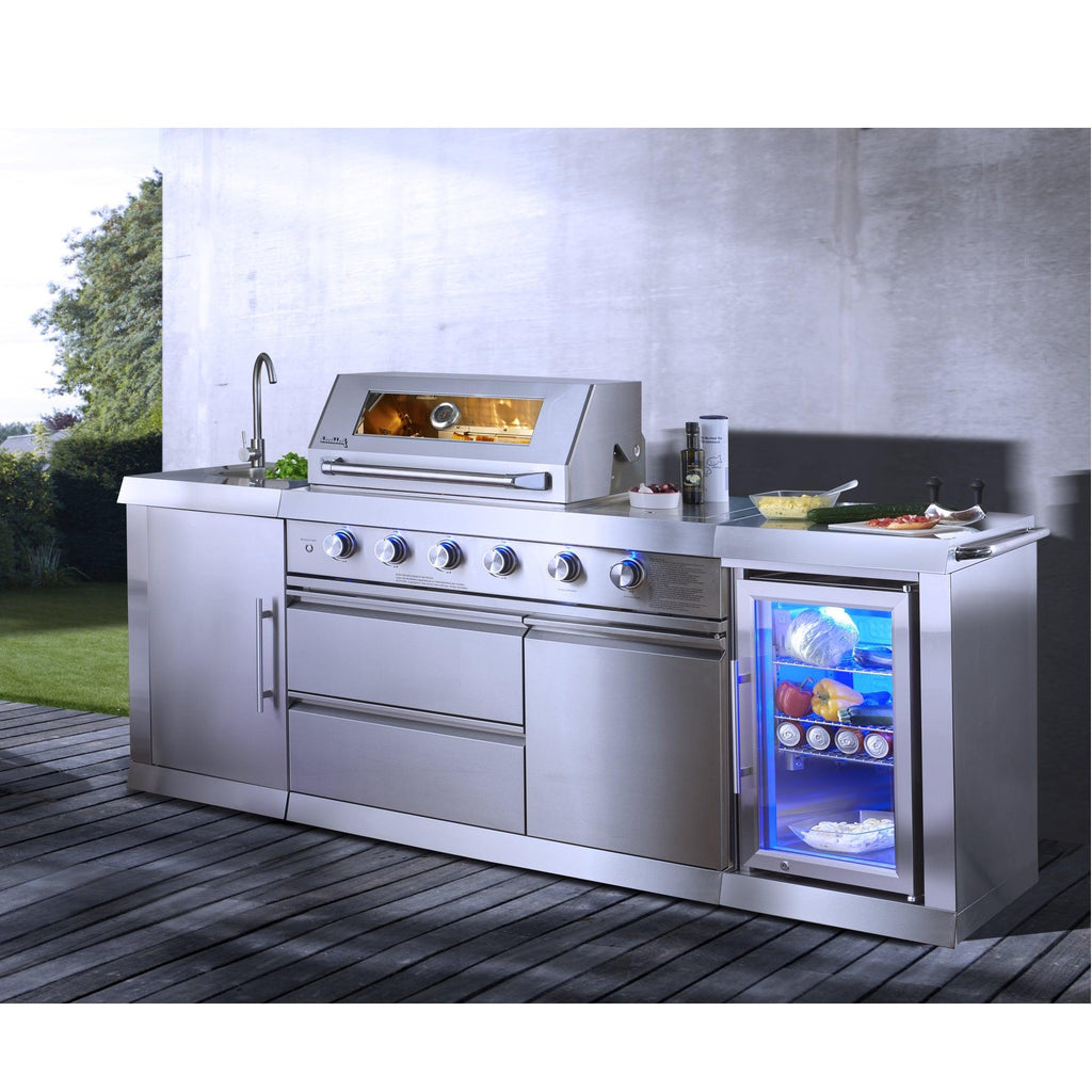 Buschbeck Oxford 4-Burner Stainless Steel Outdoor Kitchen with Built-in Fridge, Sink, and Side Burner
