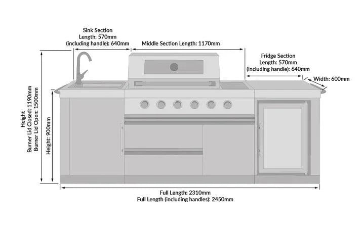 Buschbeck Oxford 4-Burner Stainless Steel Outdoor Kitchen with Built-in Fridge, Sink, and Side Burner