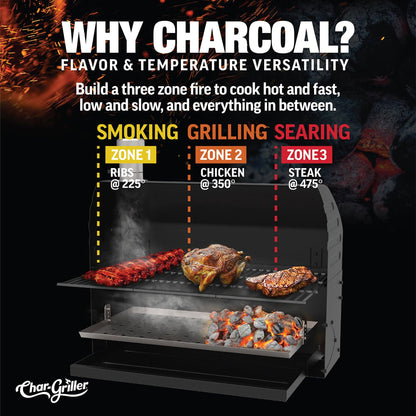 Char-Griller 30" Traditional Heavy-Duty Steel Charcoal BBQ Grill with 790 sq in Cooking Space - E2197