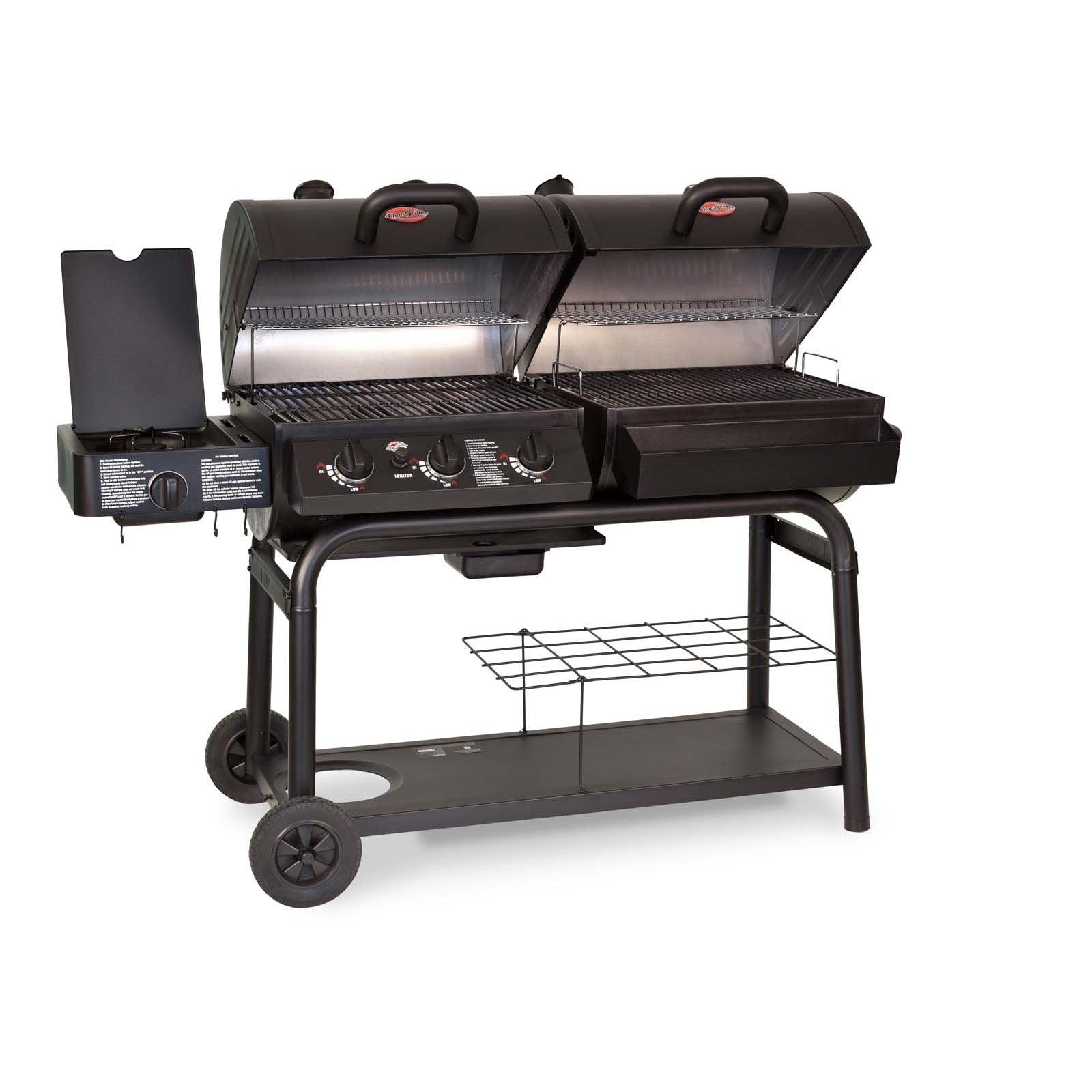 Char-Griller Duo 5050 Gas and Charcoal BBQ Grill with Side Burner - Versatile Outdoor Cooking