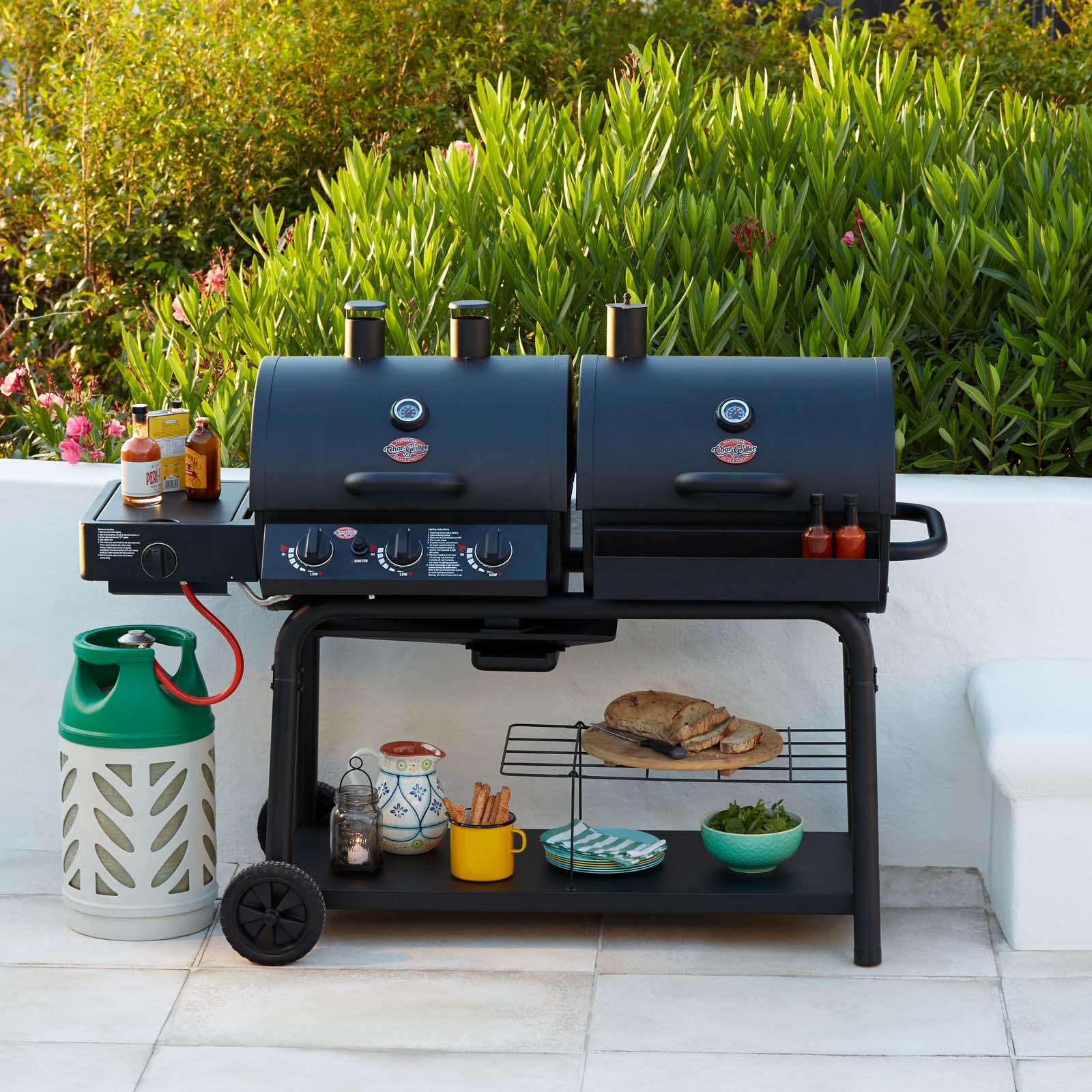 Char-Griller Duo 5050 Gas and Charcoal BBQ Grill with Side Burner - Versatile Outdoor Cooking