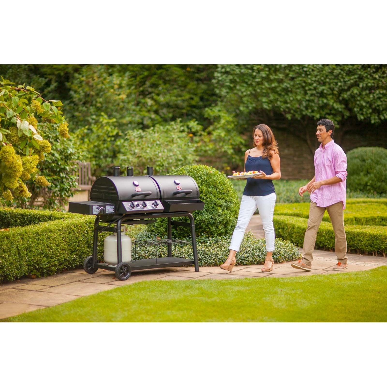 Char-Griller Duo 5050 Gas and Charcoal BBQ Grill with Side Burner - Versatile Outdoor Cooking