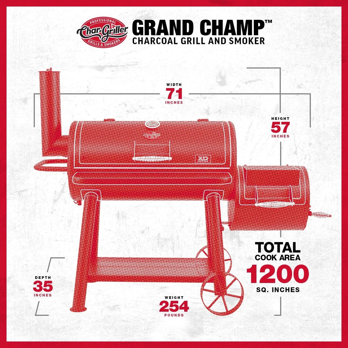 Char-Griller Grand Champ XD 8250: Heavy-Duty Offset Smoker with 1200 Sq. In. Cooking Area