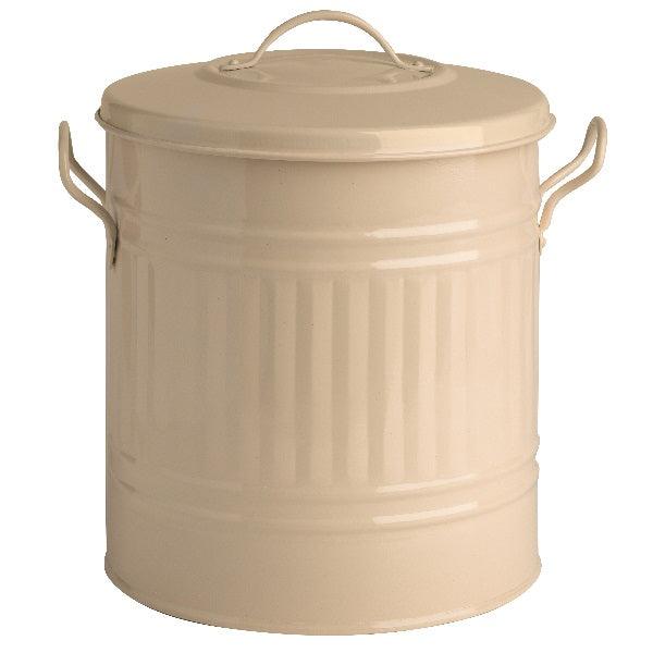 Durable 12" High Cream Metal Ash Bin with Lid - Ideal for Hot BBQ Ashes and Rodent-Proof Storage