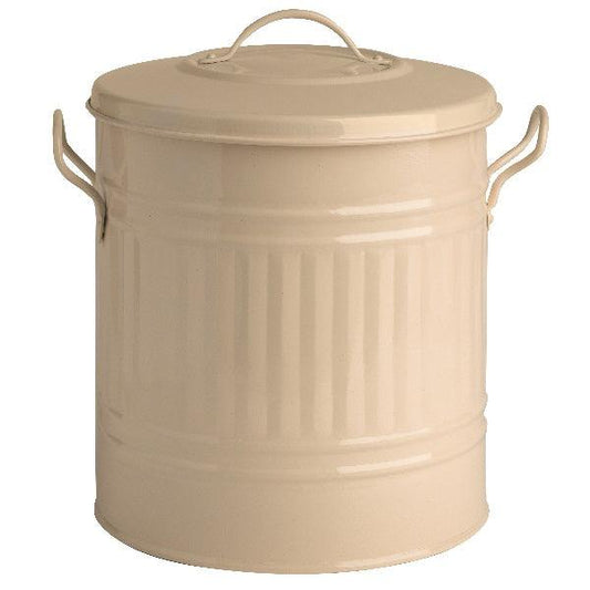 Durable 12" High Cream Metal Ash Bin with Lid - Ideal for Hot BBQ Ashes and Rodent-Proof Storage