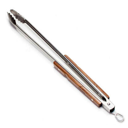 Extra Long 54cm Stainless Steel BBQ Tongs with Wooden Handle and Locking Mechanism