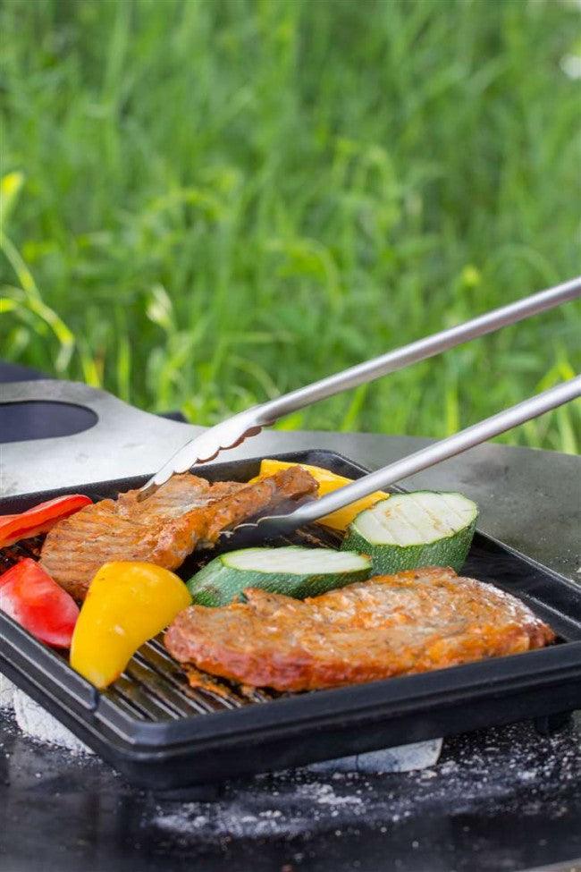 Extra Long 54cm Stainless Steel BBQ Tongs with Wooden Handle and Locking Mechanism