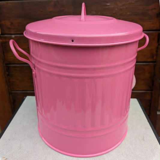 Durable 12" High Pink Metal Ash Bin with Secure Lid - Ideal for BBQ Ashes & Rodent-Proof Storage