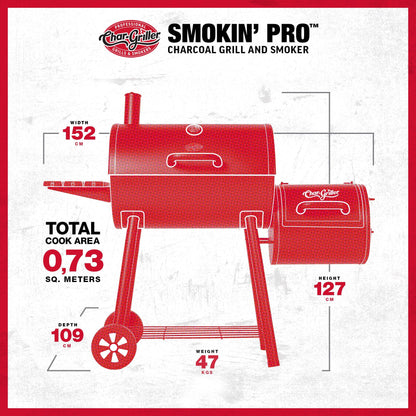 Char-Griller Smokin' Pro Barrel Grill and Offset Smoker - Perfect for Backyard BBQ Enthusiasts