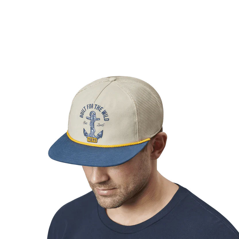 Yeti Built for the Wild Tan/Navy Open Seas Rope Flat Brim Hat