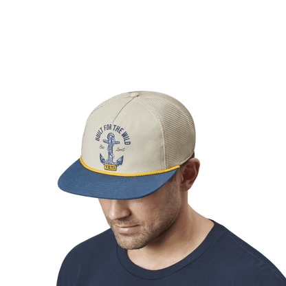 Yeti Built for the Wild Tan/Navy Open Seas Rope Flat Brim Hat
